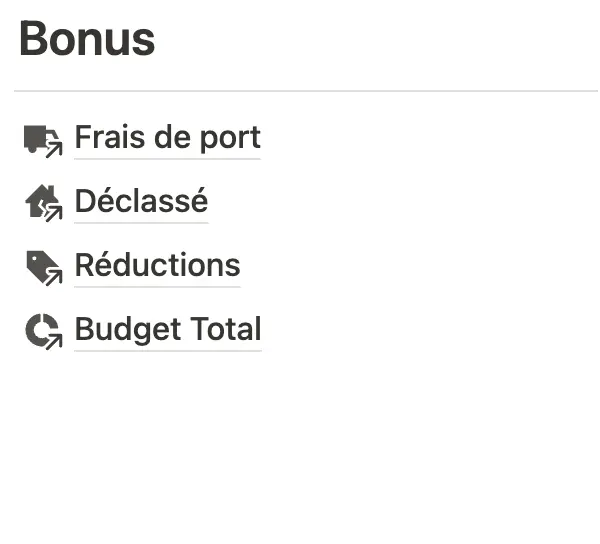 Liste des catégories bonus